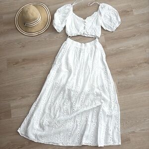 Anthropologie Paper Heart White Eyelet Matching Set | Maxi Skirt + Top S